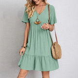 Audrey - Trendy Boho Ruffle Hem Mini Dress