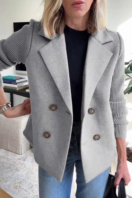 Grace - Elegant Solid Turn-Down Collar Knit-Sleeve Blazer