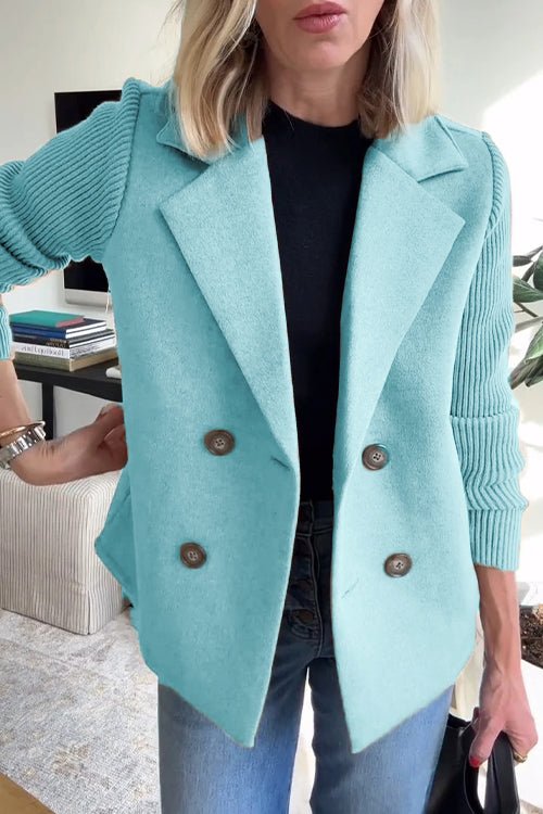 Grace - Elegant Solid Turn-Down Collar Knit-Sleeve Blazer