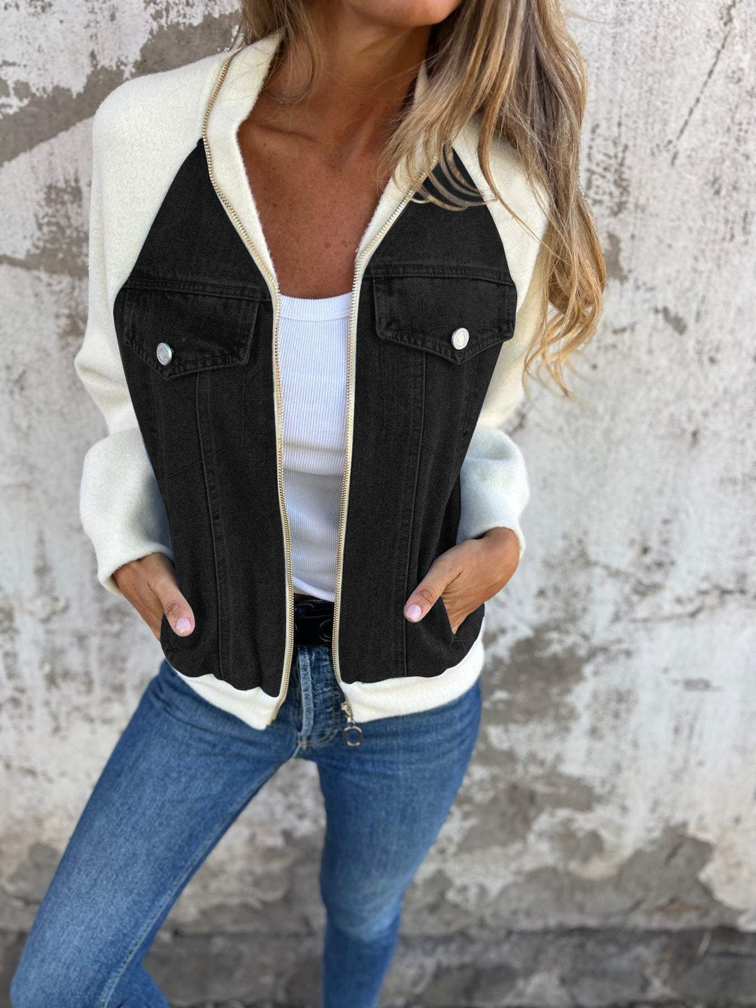 Nell - Trendy Denim Patchwork Jacket