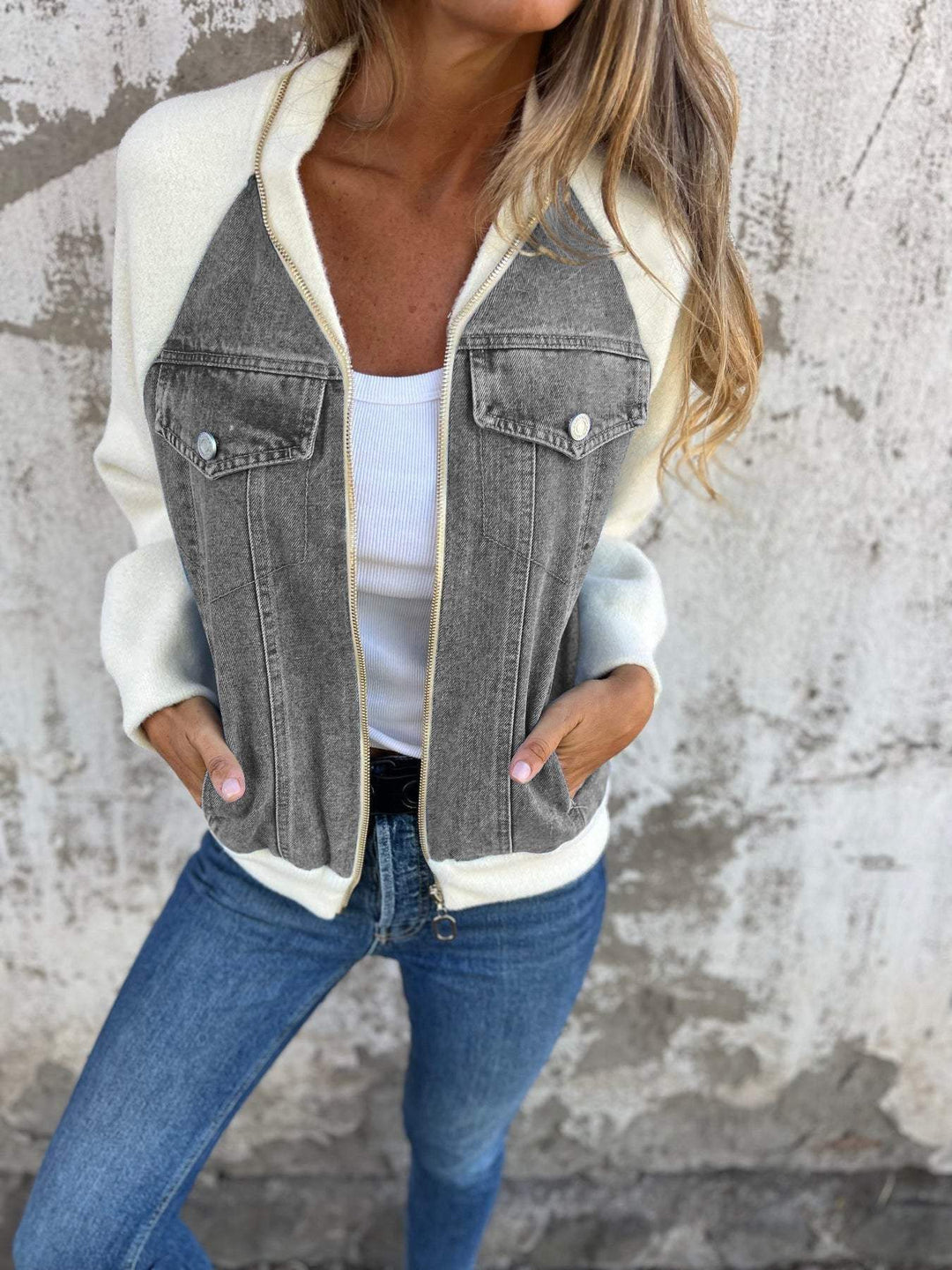 Nell - Trendy Denim Patchwork Jacket