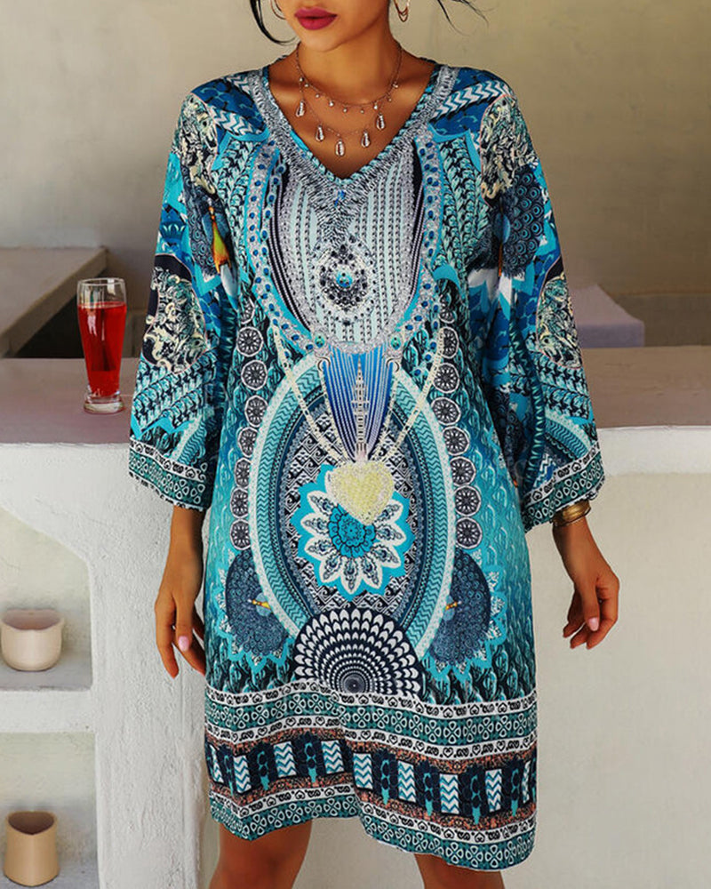 Emelia - Vestido Bohemio Impreso Vibrante