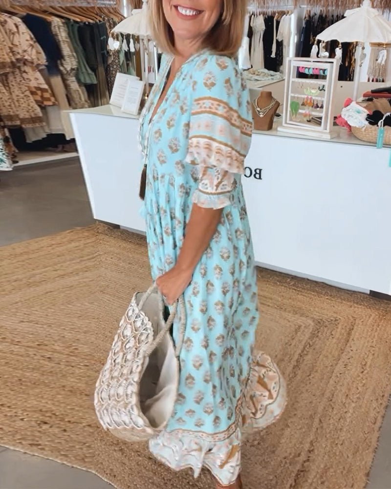 MANA | VESTIDO MIDI FLORAL CHIC CON ESCOTE EN V