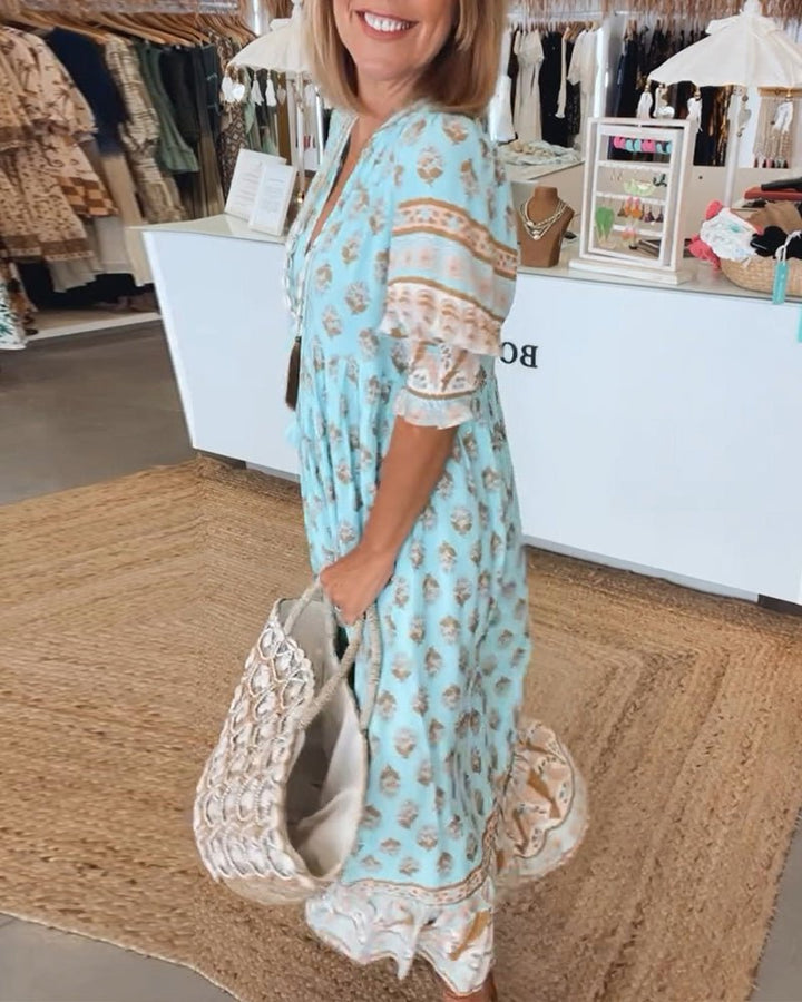 MANA | VESTIDO MIDI FLORAL CHIC CON ESCOTE EN V