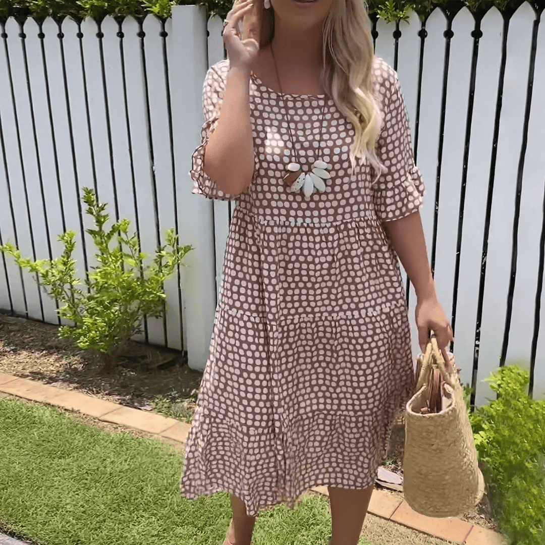 ZORA | VESTIDO MIDI DE MANGAS CORTAS EN BEIGE