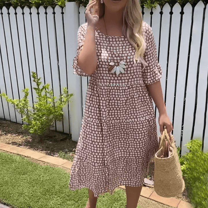 ZORA | VESTIDO MIDI DE MANGAS CORTAS EN BEIGE