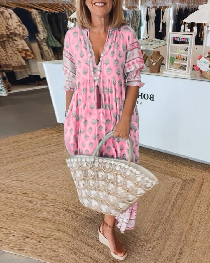 MANA | VESTIDO MIDI FLORAL CHIC CON ESCOTE EN V