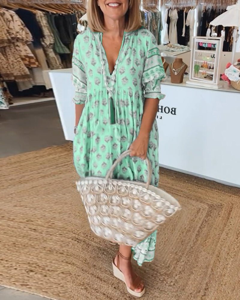 MANA | VESTIDO MIDI FLORAL CHIC CON ESCOTE EN V