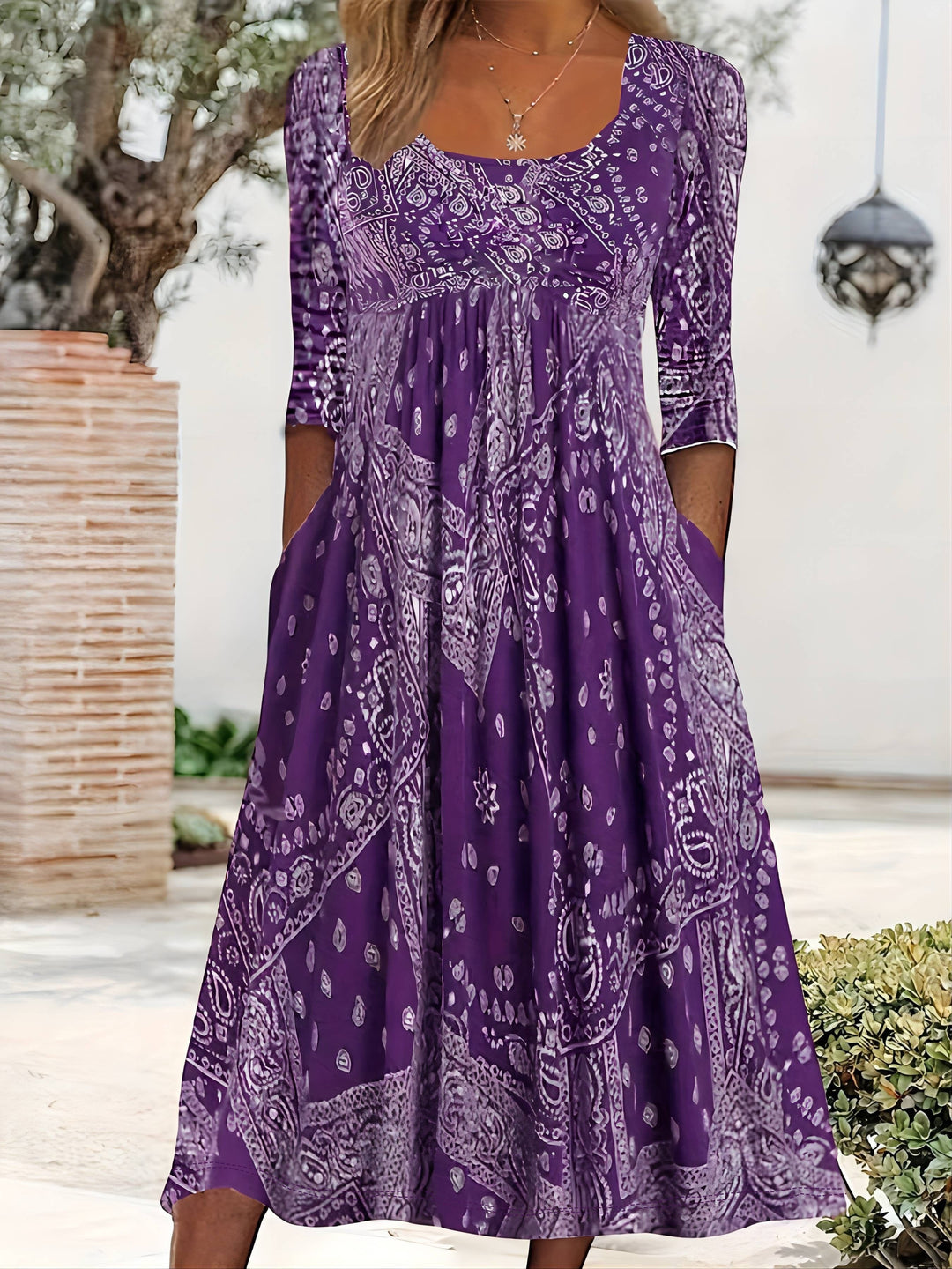 ELOWEN | VESTIDO MIDI DE MANGAS LARGAS CASUAL