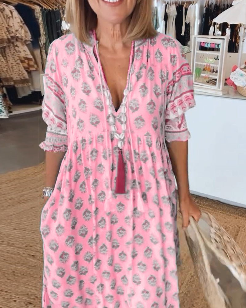 MANA | VESTIDO MIDI FLORAL CHIC CON ESCOTE EN V