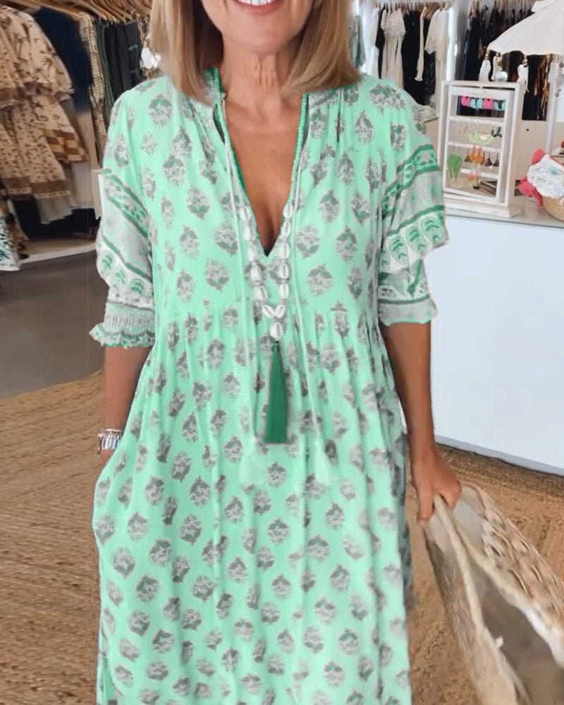MANA | VESTIDO MIDI FLORAL CHIC CON ESCOTE EN V