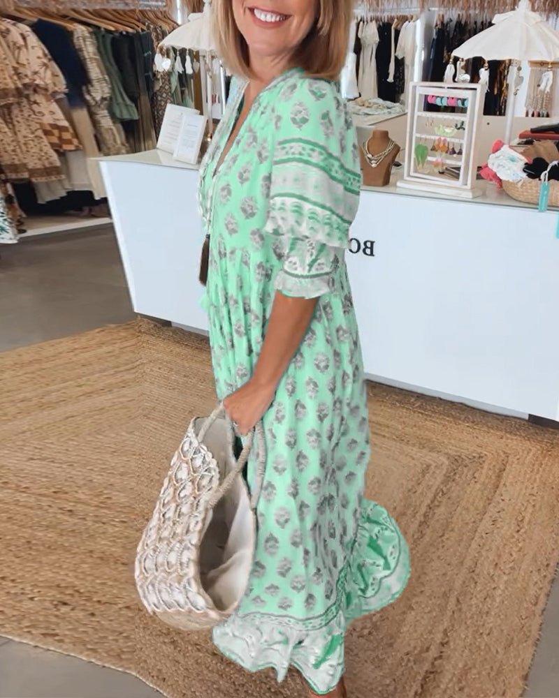 MANA | VESTIDO MIDI FLORAL CHIC CON ESCOTE EN V