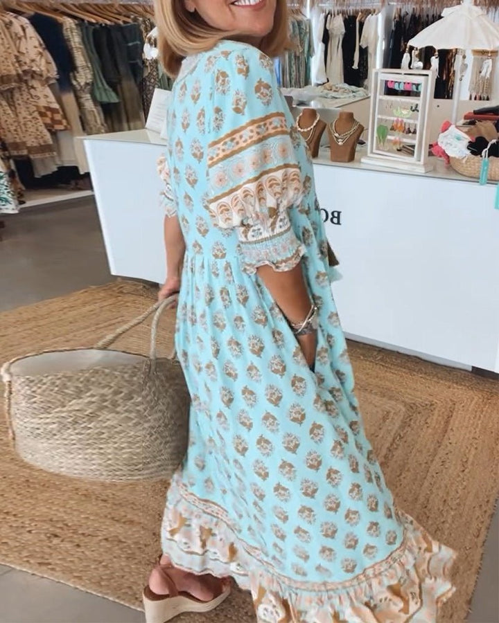 MANA | VESTIDO MIDI FLORAL CHIC CON ESCOTE EN V