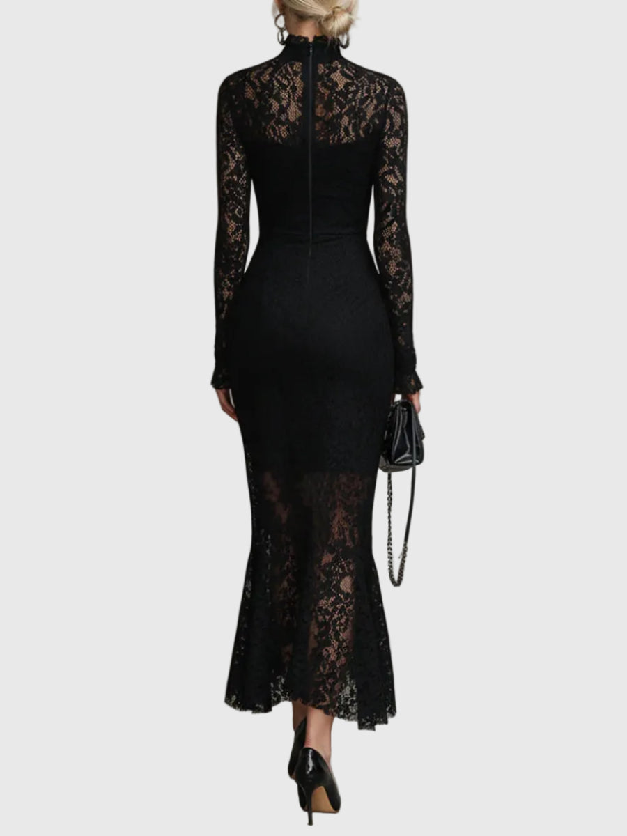 Mónica | Vestido Maxi Acampanado de Encaje Elegante