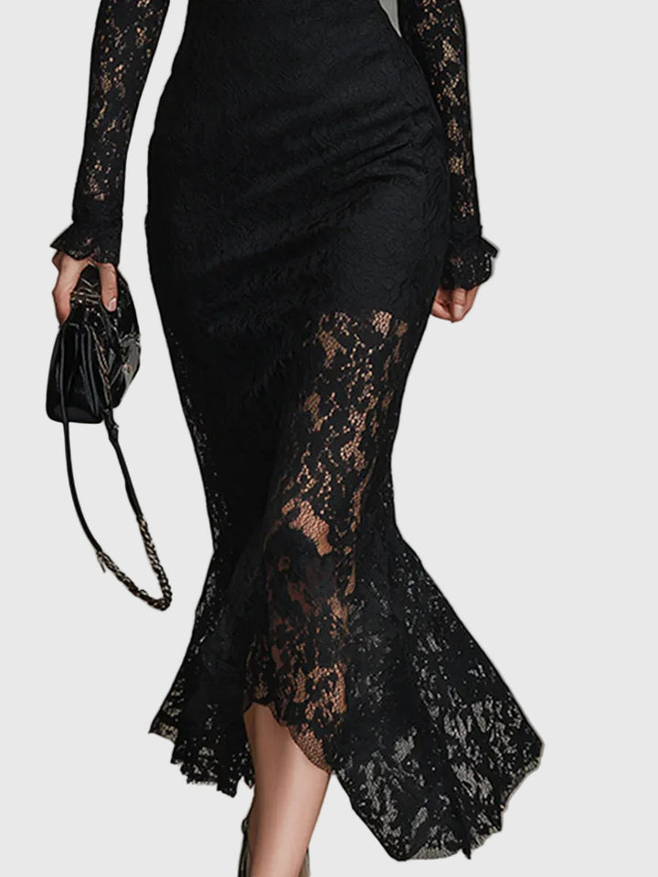 Mónica | Vestido Maxi Acampanado de Encaje Elegante