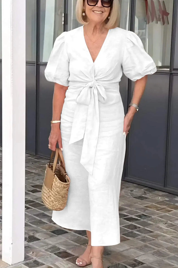 LYNORA | VESTIDO MIDI ELEGANTE CON ESCOTE EN V