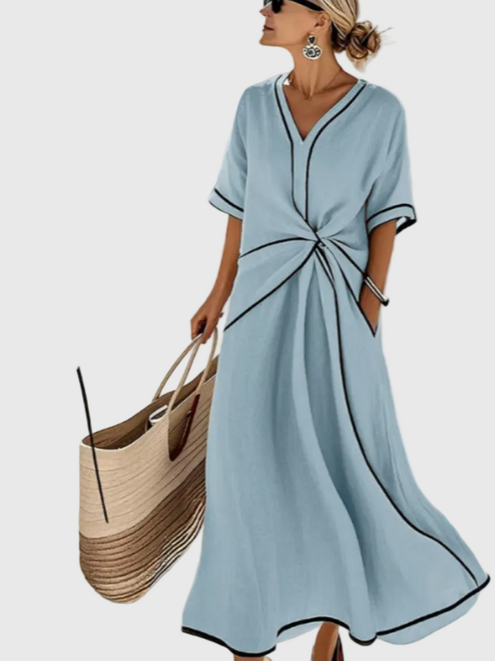 Helena | Vestido Maxi con Drapeado en el Costado