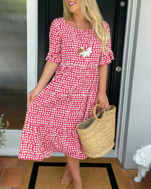ZORA | VESTIDO MIDI DE MANGAS CORTAS EN BEIGE