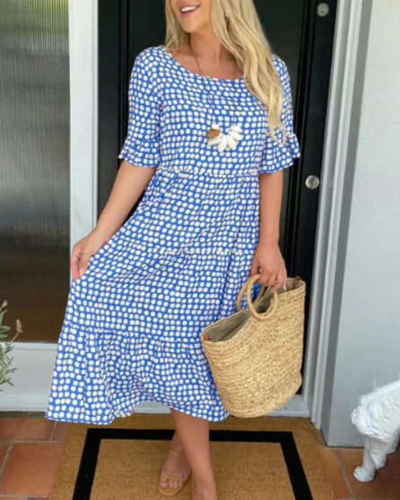 ZORA | VESTIDO MIDI DE MANGAS CORTAS EN BEIGE