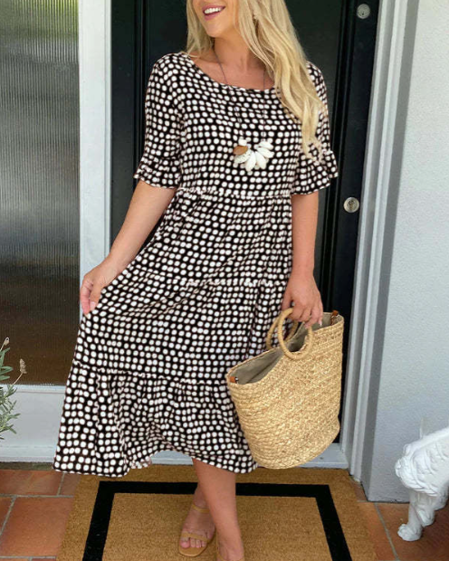 ZORA | VESTIDO MIDI DE MANGAS CORTAS EN BEIGE