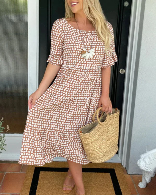 ZORA | VESTIDO MIDI DE MANGAS CORTAS EN BEIGE