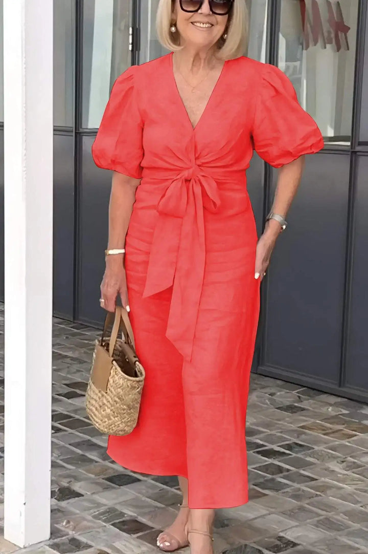 LYNORA | VESTIDO MIDI ELEGANTE CON ESCOTE EN V